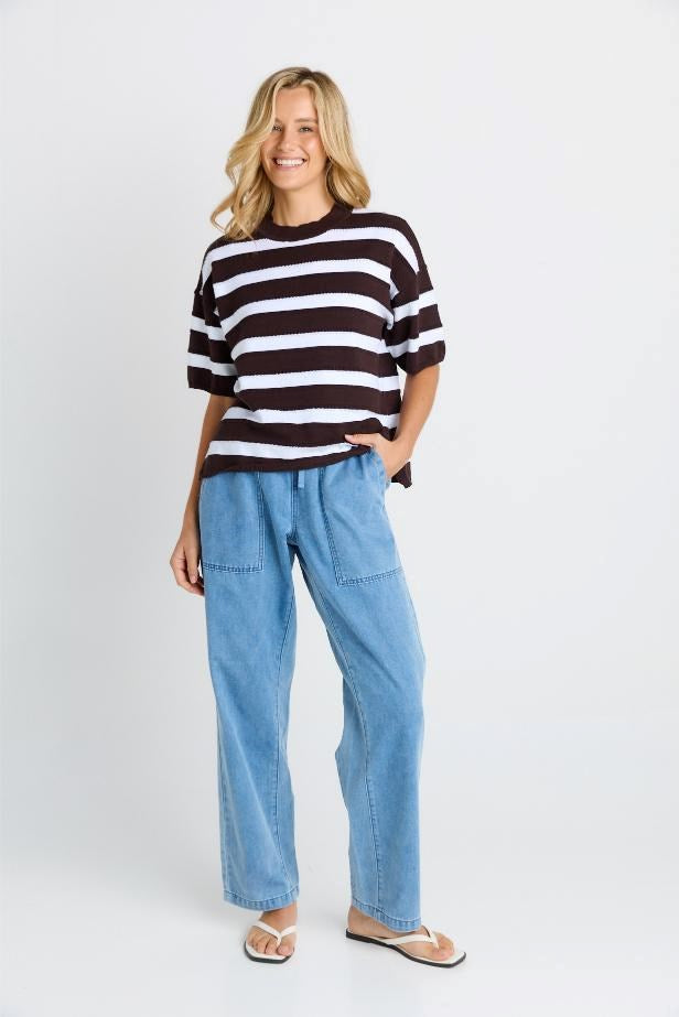 Betty Basics Libby Boxy Top (Chocolate Stripe)