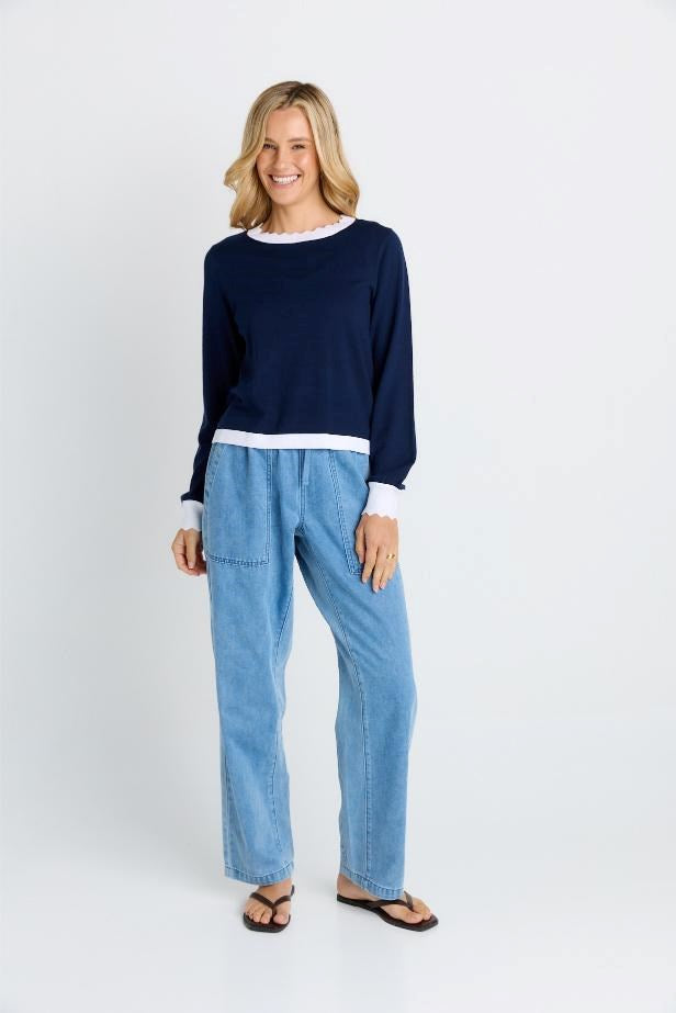 Betty Basics Scallop Knit Sweater (Navy)