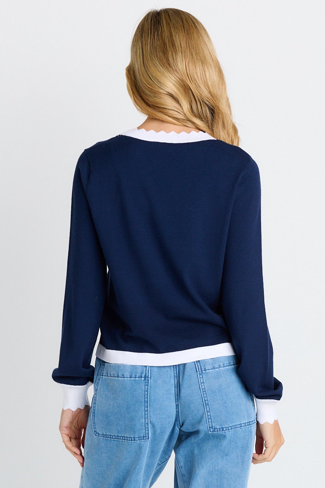 Betty Basics Scallop Knit Sweater (Navy)