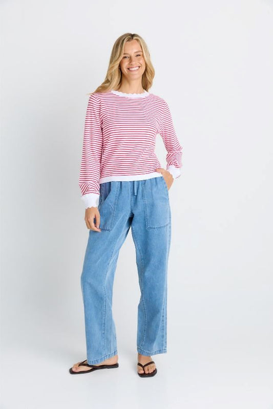 Betty Basics Scallop Knit Sweater (Red Stripe)