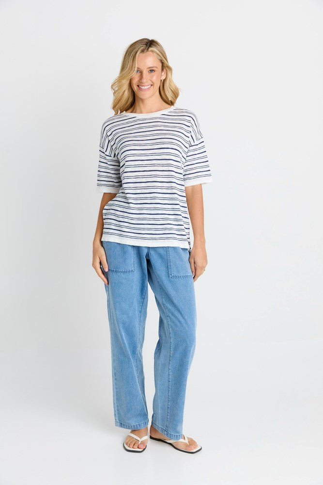 Betty Basics Eleni Knit Tee (Navy/White Stripe)