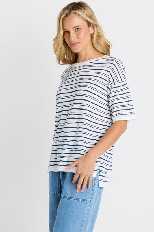 Betty Basics Eleni Knit Tee (Navy/White Stripe)
