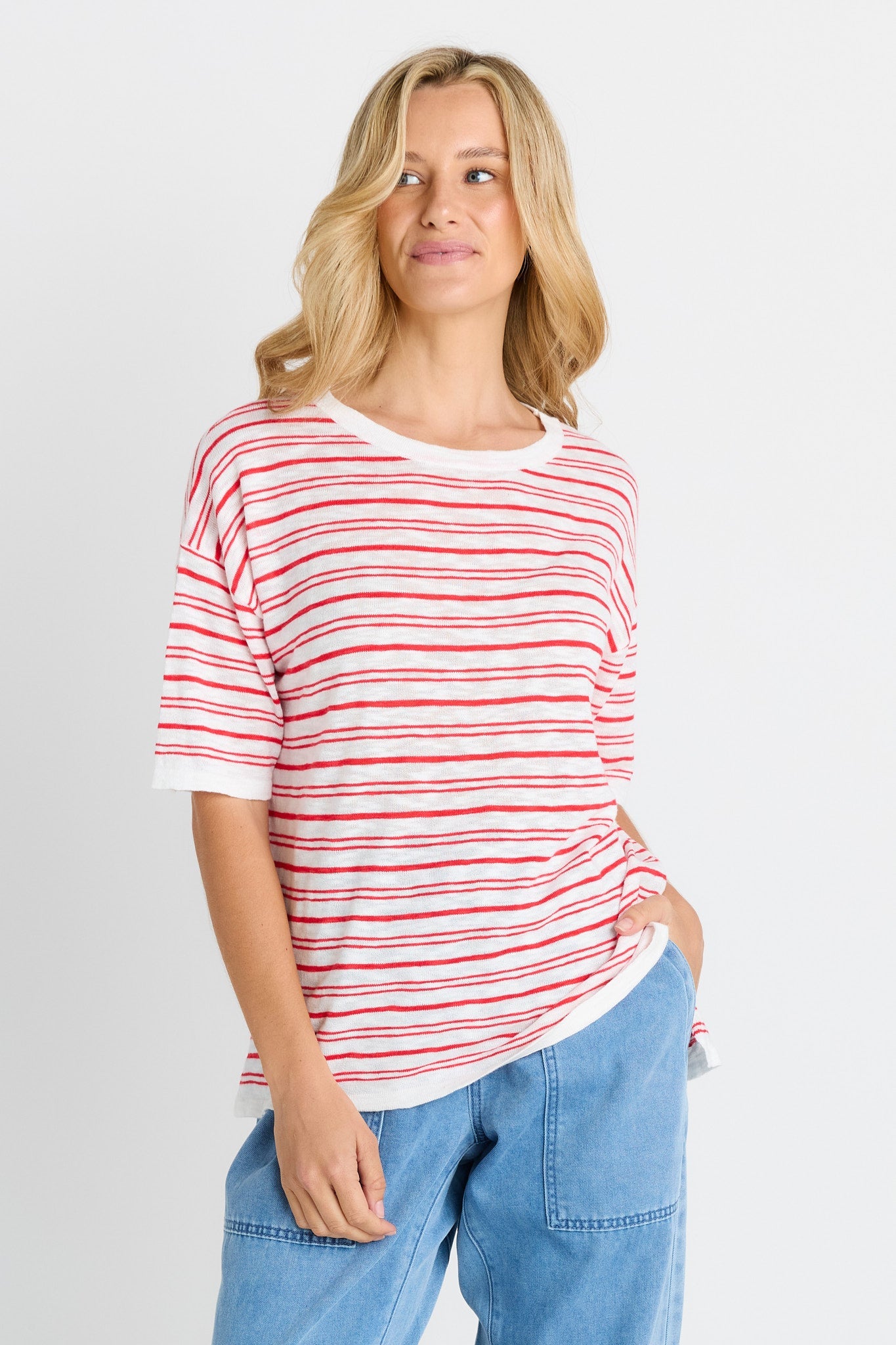 Betty Basics Eleni Knit Tee (Red/White Stripe)