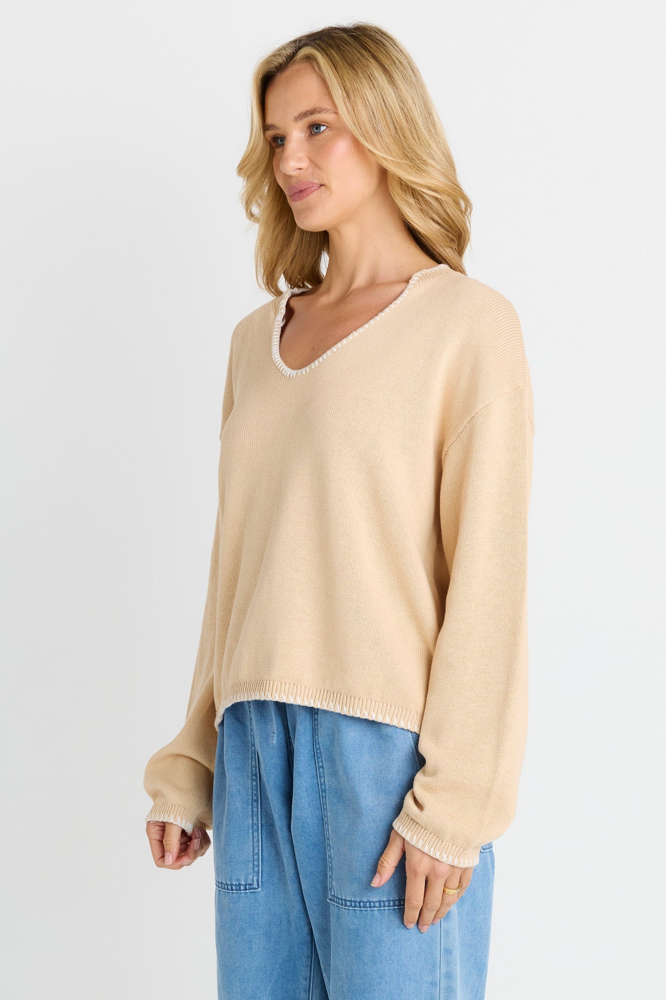 Betty Basics Ascot Stitch Sweater (Cream)