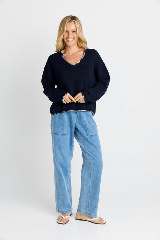 Betty Basics Ascot Stitch Sweater (Navy)