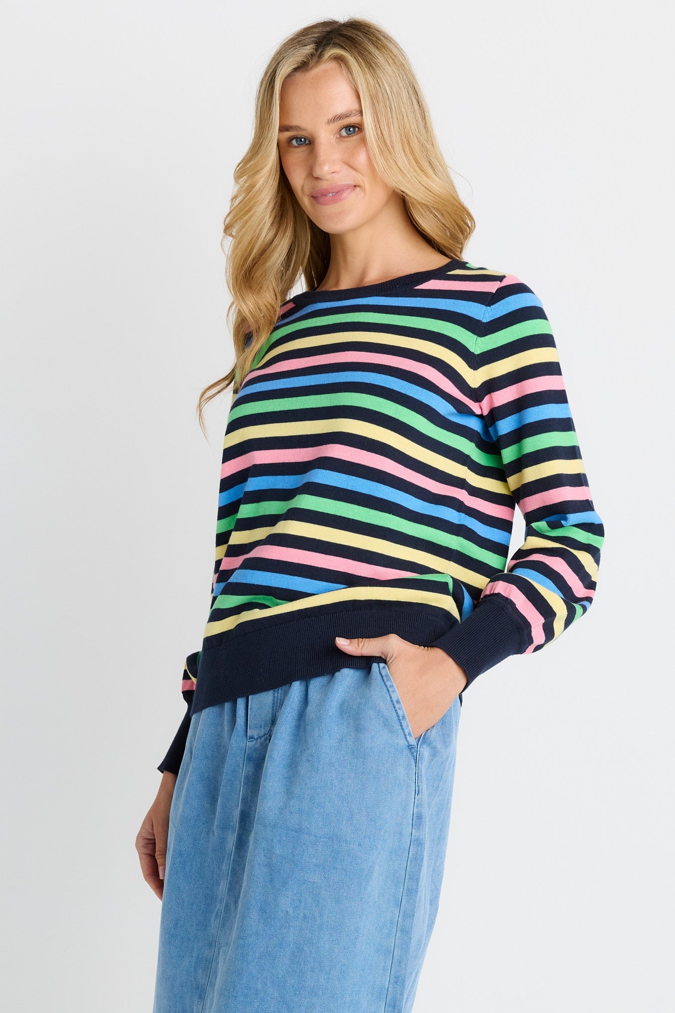Betty Basics Indie Knit Sweater (Rainbow Stripe)