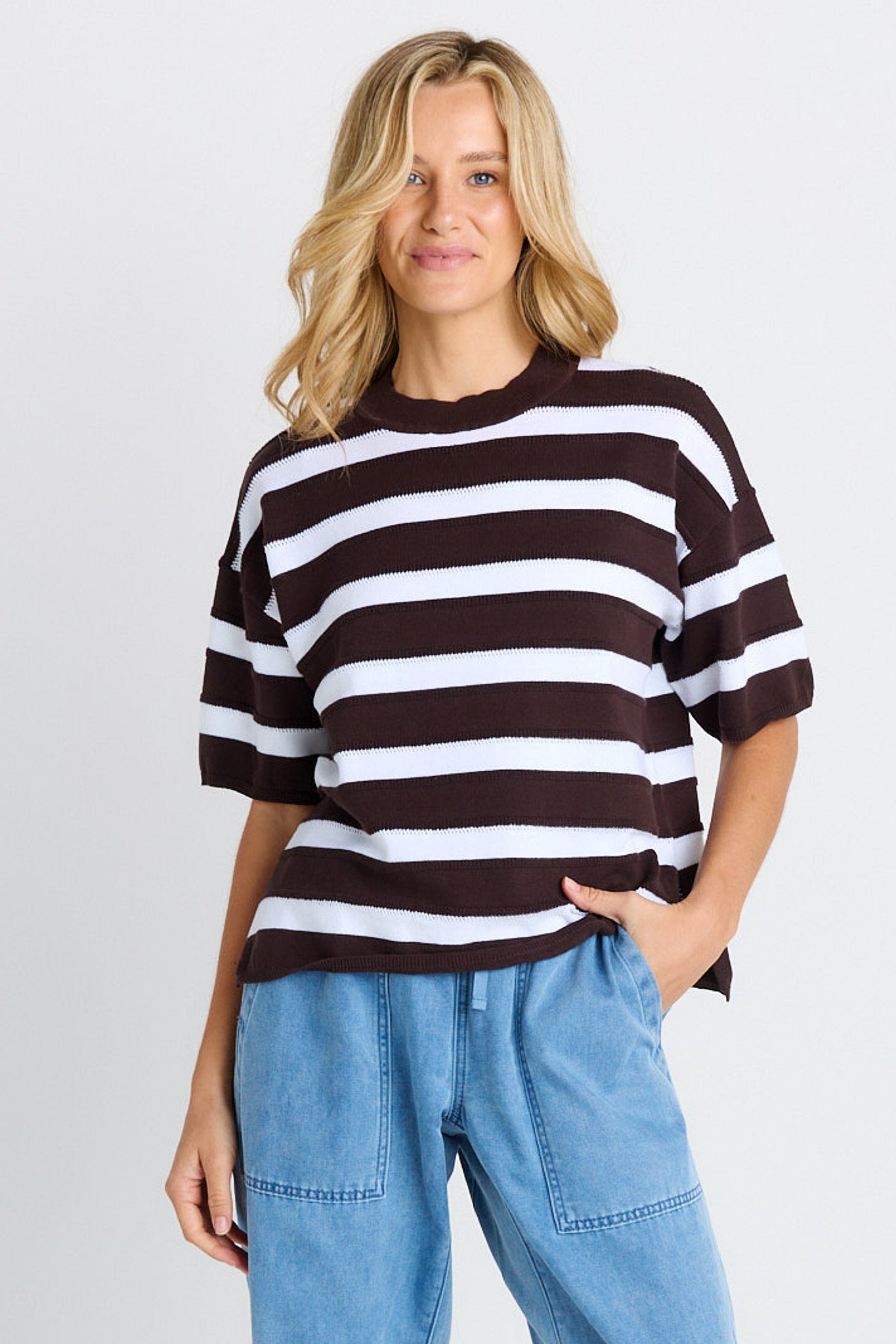 Betty Basics Libby Boxy Top (Chocolate Stripe)