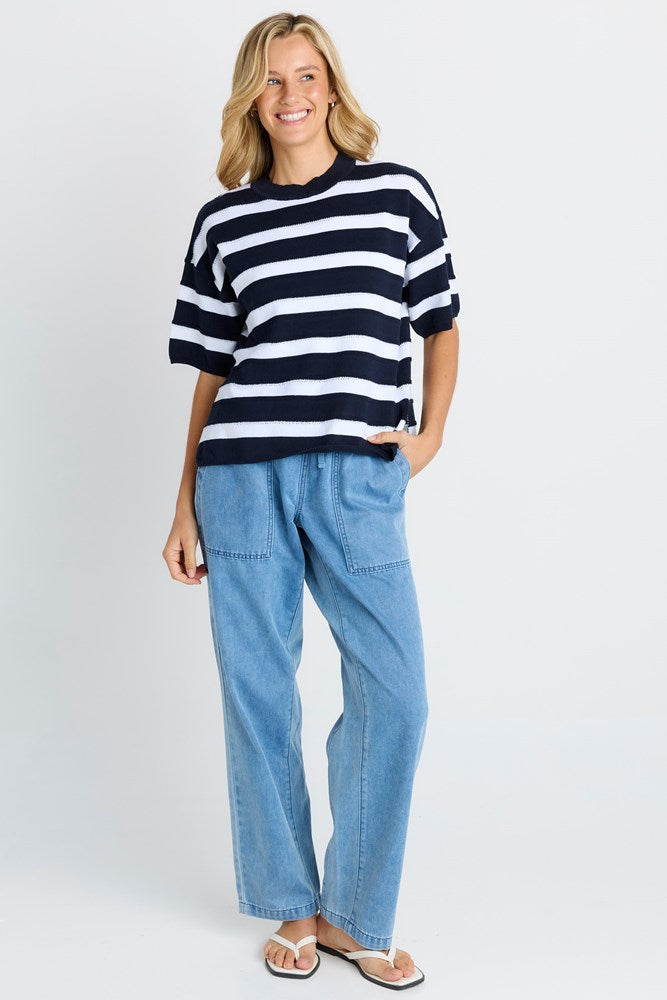 Betty Basics Libby Boxy Top (Navy Stripe)