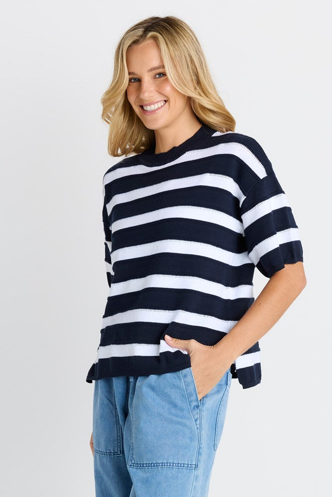 Betty Basics Libby Boxy Top (Navy Stripe)
