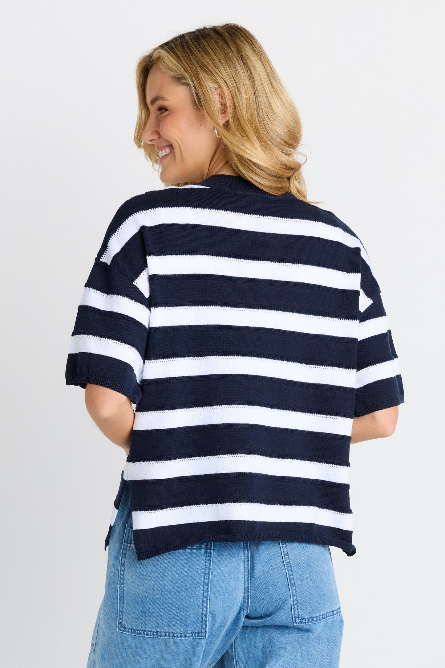 Betty Basics Libby Boxy Top (Navy Stripe)