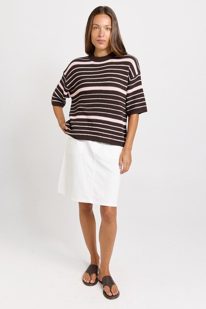 Betty Basics Dylan Knit Tee (Chocolate/Pink Stripe)