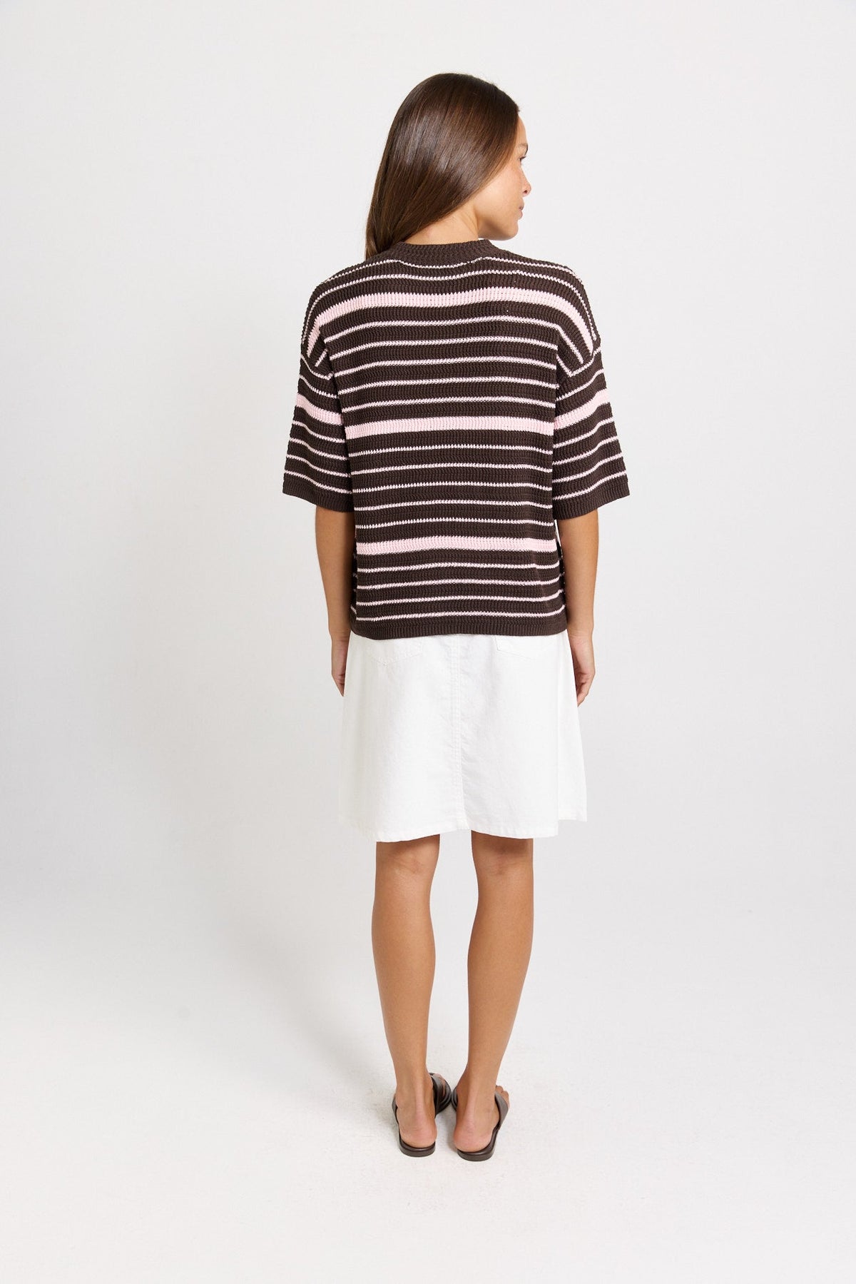 Betty Basics Dylan Knit Tee (Chocolate/Pink Stripe)