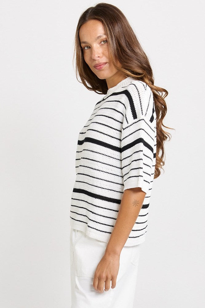 Betty Basics Dylan Knit Tee (White/Black Stripe)