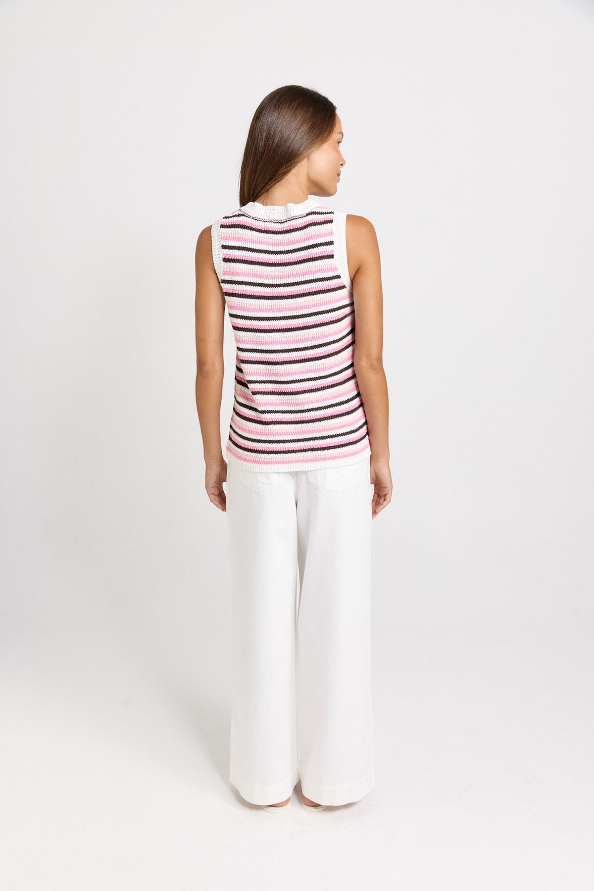 Betty Basics Roni Knit Tank (Chocolate/Pink Combo)
