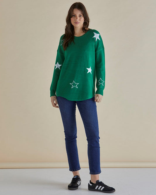 Betty Basics Sophie Knit Jumper (Green Stars)