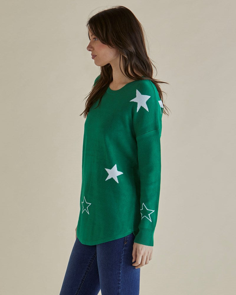 Betty Basics Sophie Knit Jumper (Green Stars)