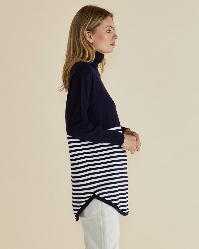 Betty Basics Fleur Roll Neck Jumper Navy Stripe (Navy Stripe Splice)