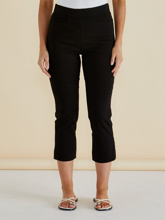 Image of a model wearing Pants. Productname: Betty Basics Crop Bengaline Pant Black in Black colour by brand - Betty Basics