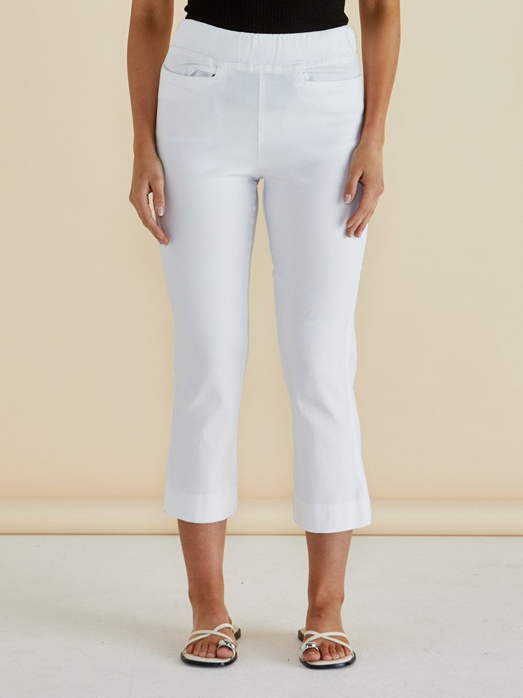 Image of a model wearing Pants. Productname: Betty Basics Crop Bengaline Pant White in White colour by brand - Betty Basics