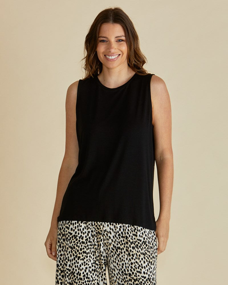 Image of a model wearing Tops. Productname: Betty Basics Positano Tank Black in Black colour by brand - Betty Basics