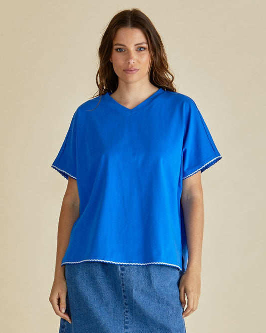 Image of a model wearing Tops. Productname: Betty Basics Avalon Tee Royal Blue in Royal Blue colour by brand - Betty Basics
