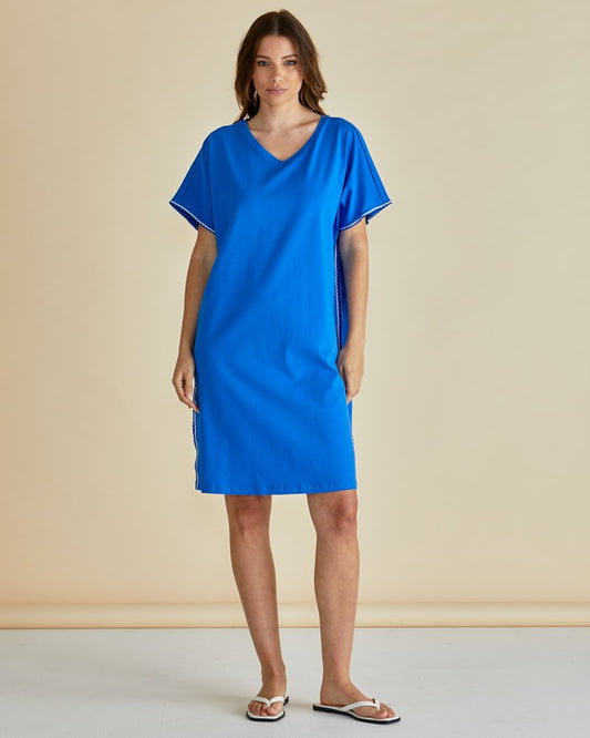 Image of a model wearing Tops. Productname: Betty Basics Stellar T-Shirt Dress Royal Blue in Royal Blue colour by brand - Betty Basics