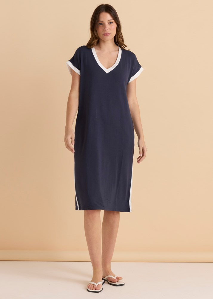Betty Basics Tula T-Shirt Dress (Petrol/White)