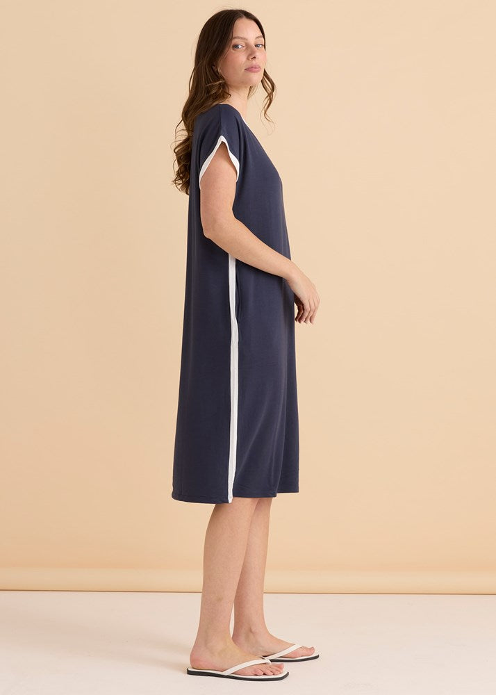 Betty Basics Tula T-Shirt Dress (Petrol/White)