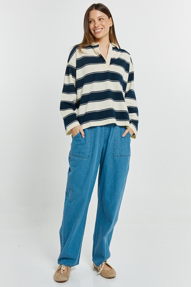 Betty Basics Roland Rugby Top (Navy/Off-White)