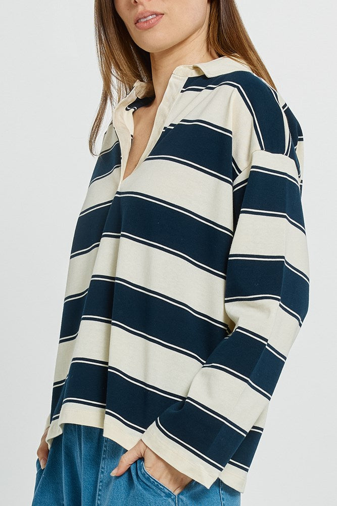Betty Basics Roland Rugby Top (Navy/Off-White)