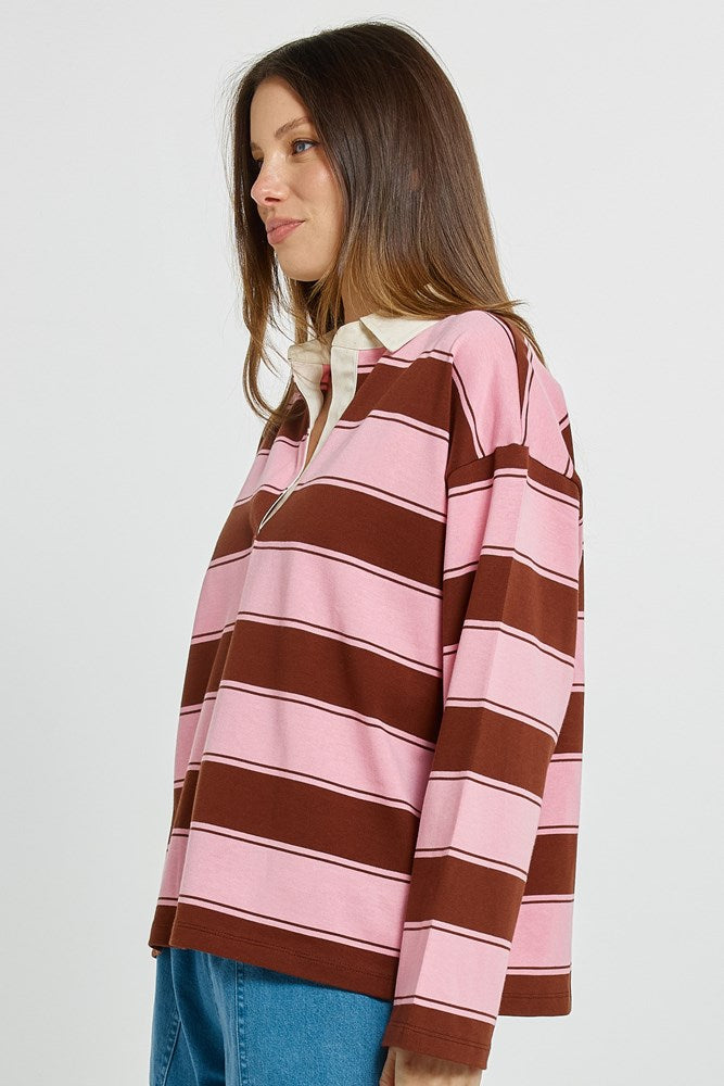 Betty Basics Roland Rugby Top (Pink/Choc)