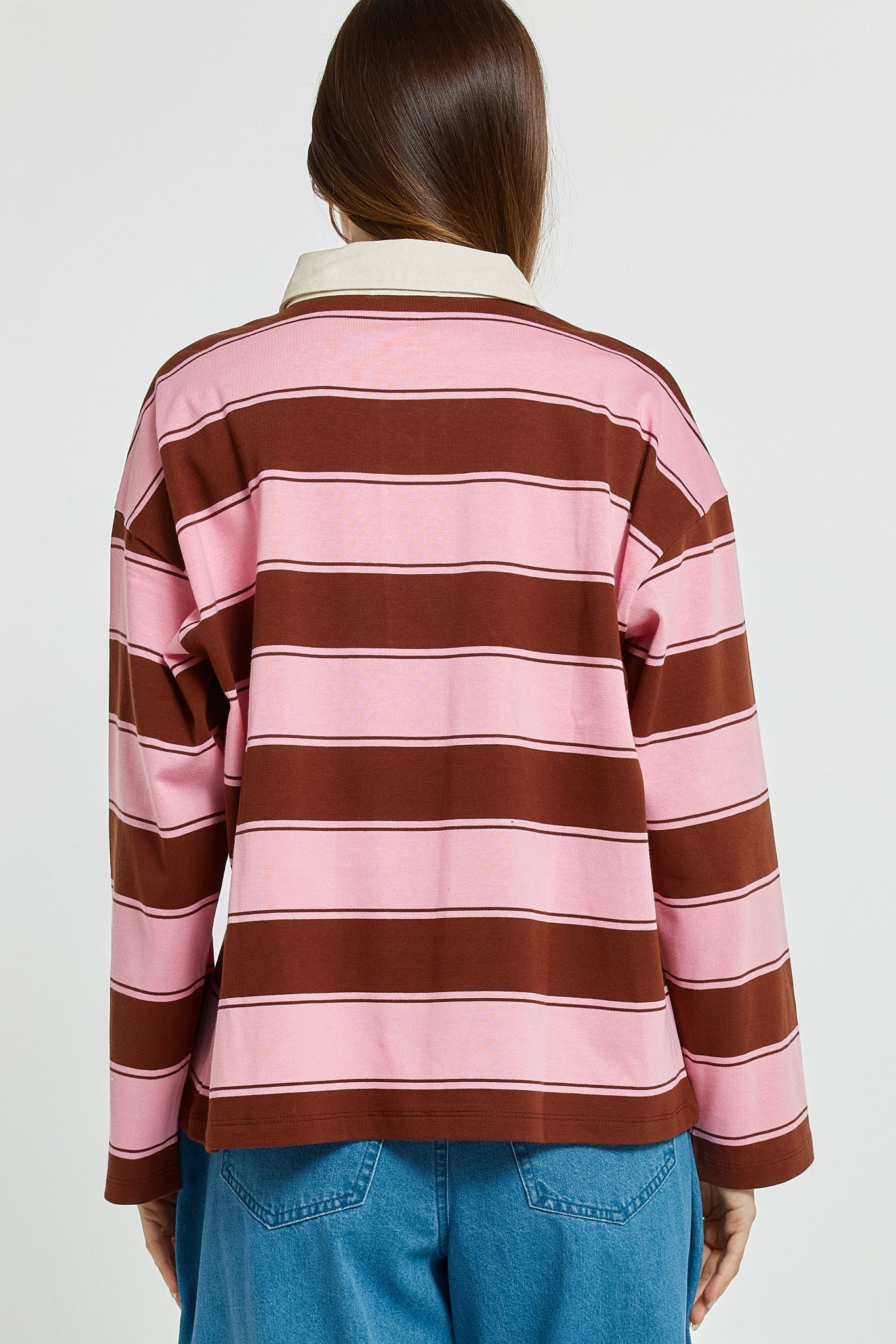 Betty Basics Roland Rugby Top (Pink/Choc)