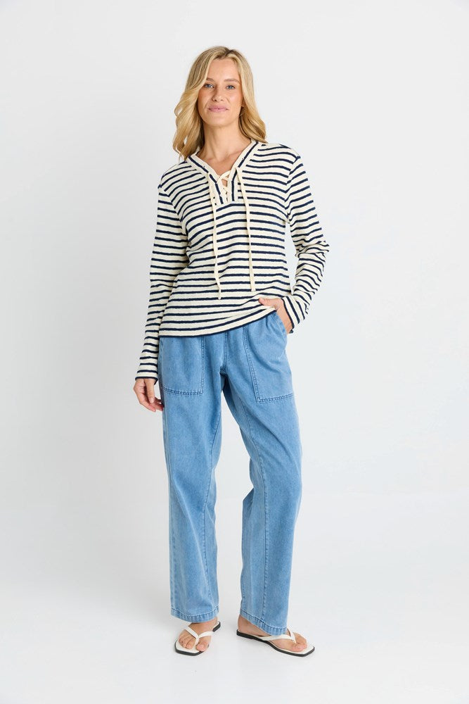 Betty Basics Tammi Tie Top (Navy Stripe)