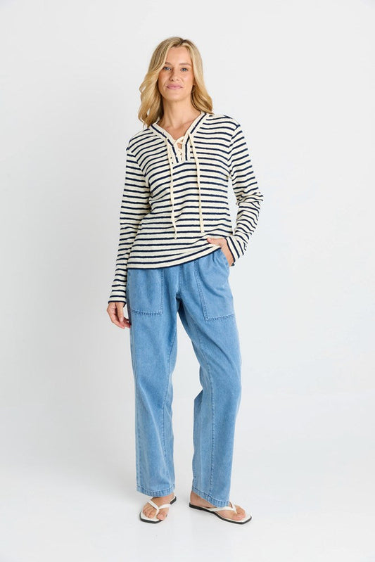 Betty Basics Tammi Tie Top (Navy Stripe)