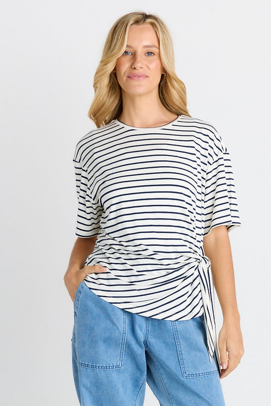 Image of T-Shirts. Product name - Knot Tee White/Navy Stripe in White/Navy Stripe colour by brand - Betty Basics