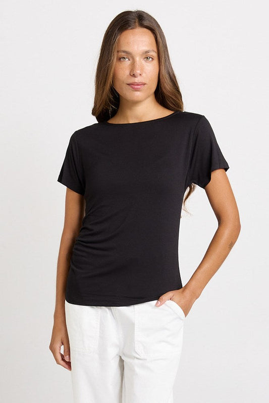 Image of T-Shirts. Product name - Victoria Viscose Tee Black in Black colour by brand - Betty Basics