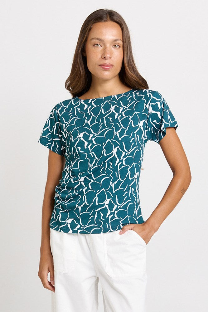 Image of T-Shirts. Product name - Victoria Viscose Tee Teal Petal Print in Teal Petal Print colour by brand - Betty Basics