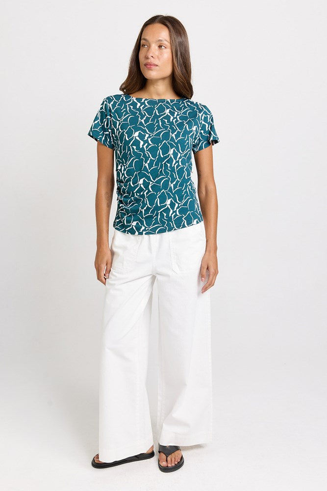 Betty Basics Victoria Viscose Tee (Teal Petal Print)