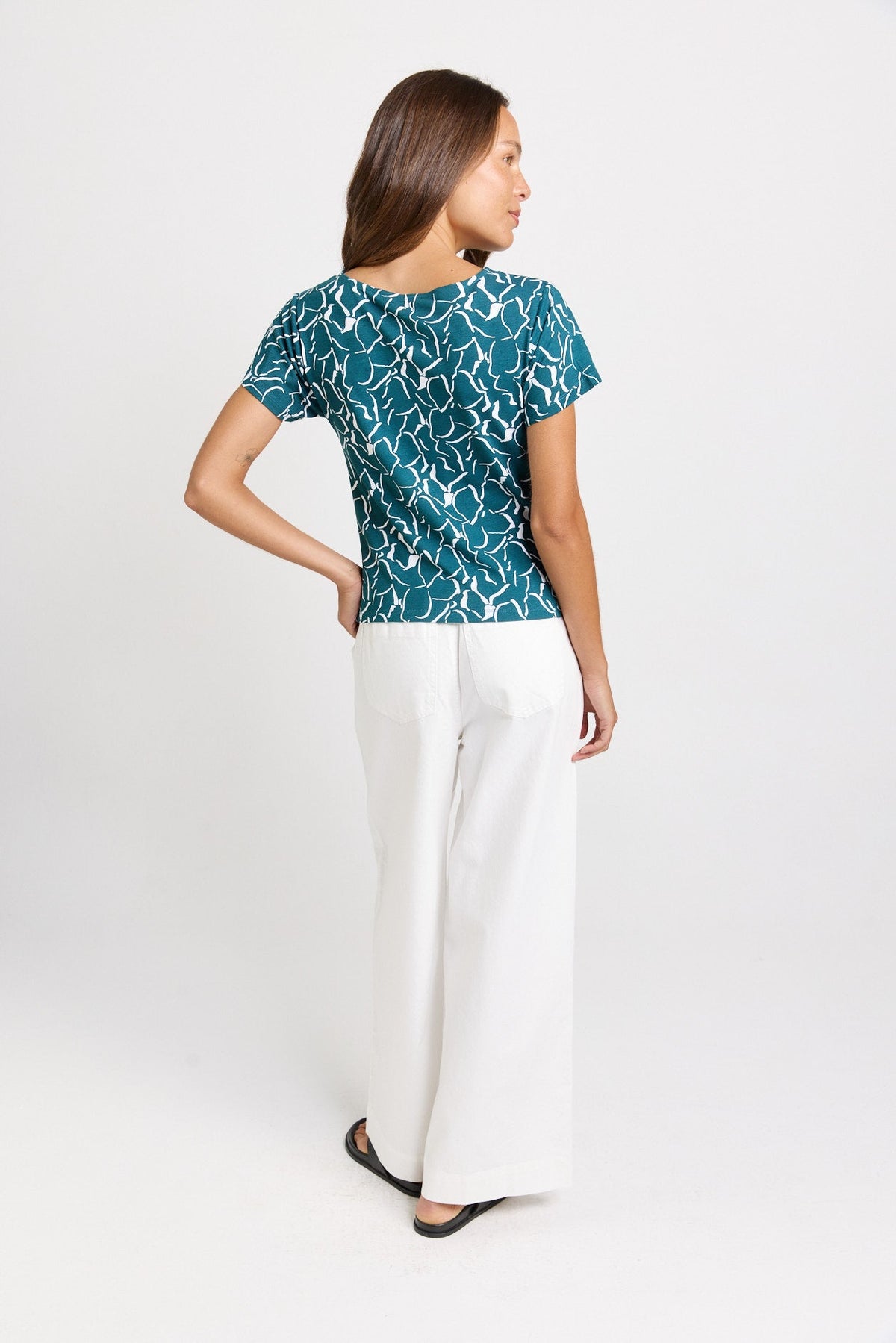 Betty Basics Victoria Viscose Tee (Teal Petal Print)