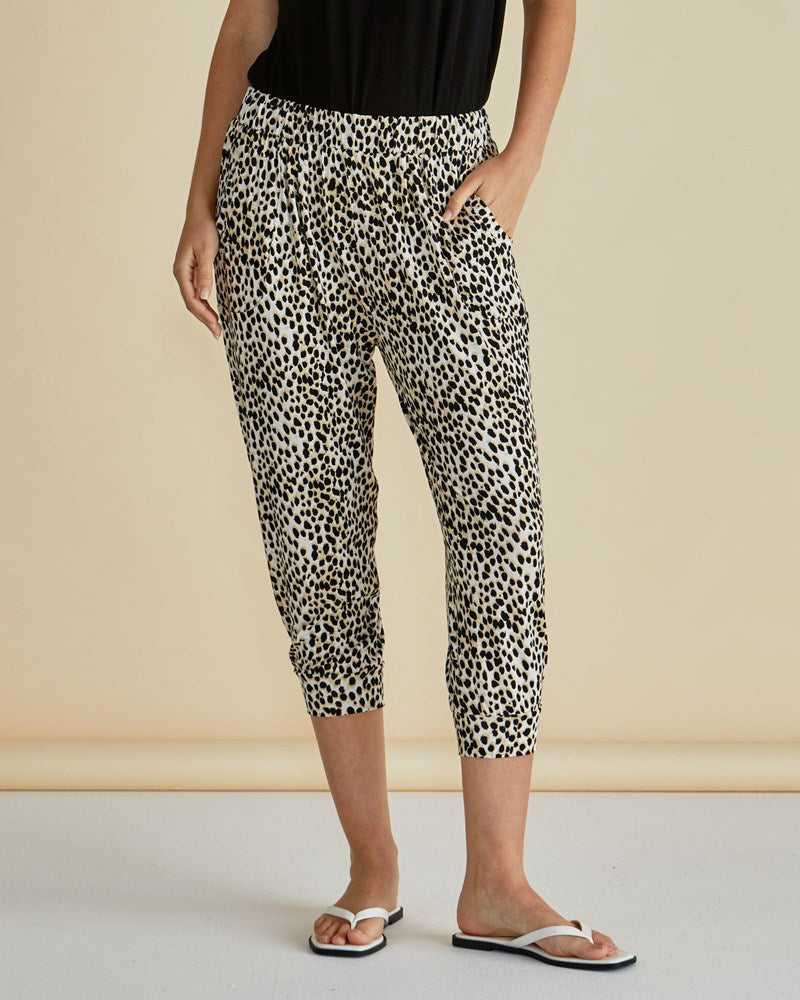 Image of a model wearing Pants. Productname: Betty Basics Tokyo Pant Cheetah in Cheetah colour by brand - Betty Basics
