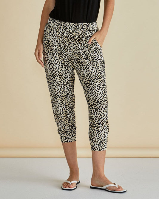 Image of a model wearing Pants. Productname: Betty Basics Tokyo Pant Cheetah in Cheetah colour by brand - Betty Basics