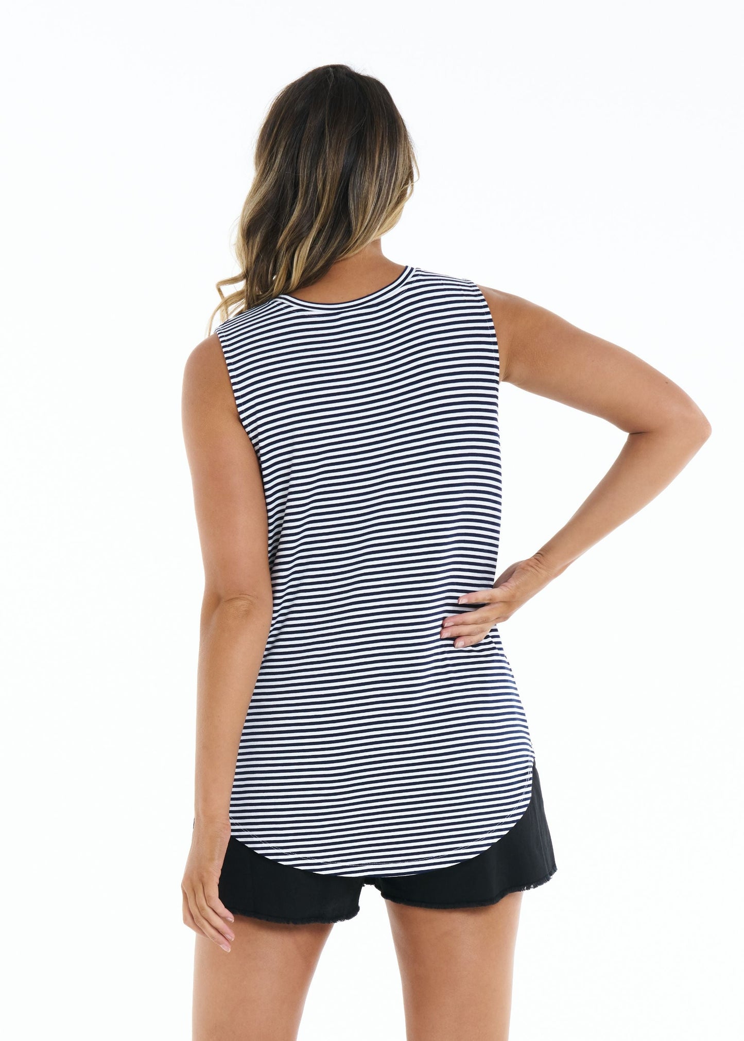 Betty Basics Capri Tank (Navy Blue/White Stripe)
