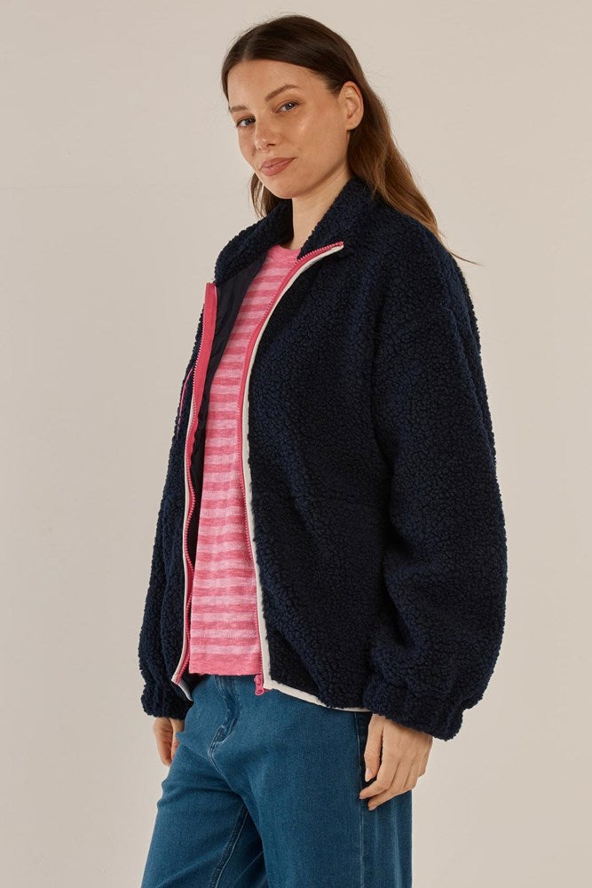 Betty Basics Jayne Fleece Jacket (Navy/White)