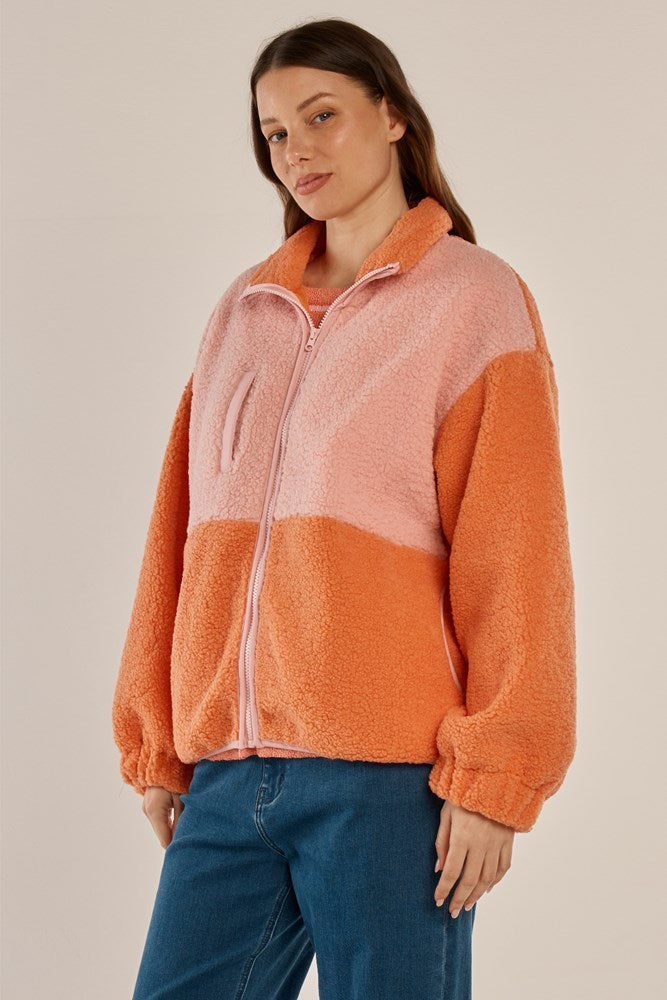 Betty Basics Jayne Fleece Jacket (Pink/Orange)