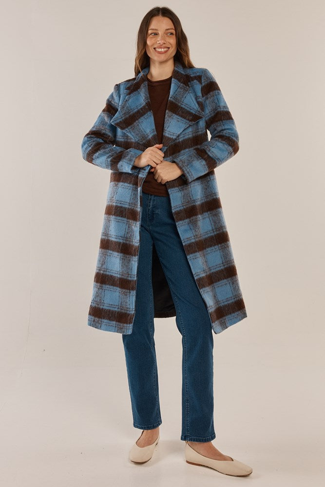 Betty Basics Britney Coat (Blue/Chocolate Check)