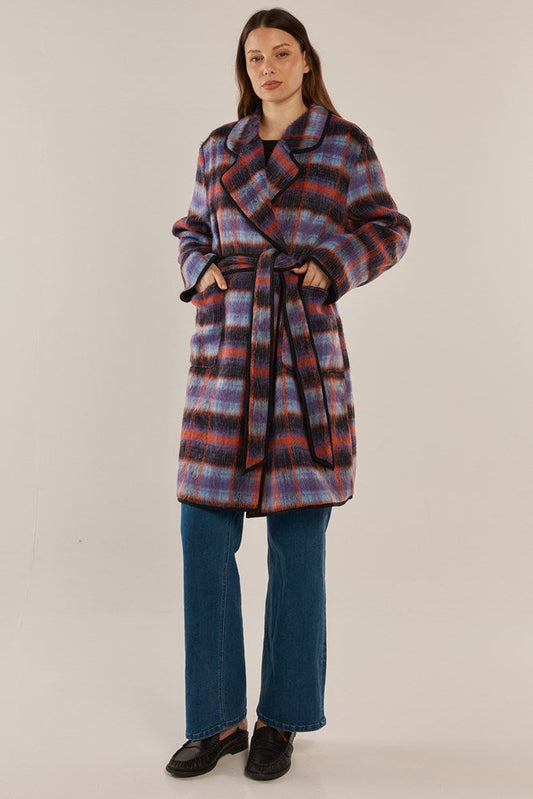 Image of a model wearing Outerwear. Productname: Betty Basics Oslo Coat Purple/Orange Check in Purple/Orange Check colour by brand - Betty Basics