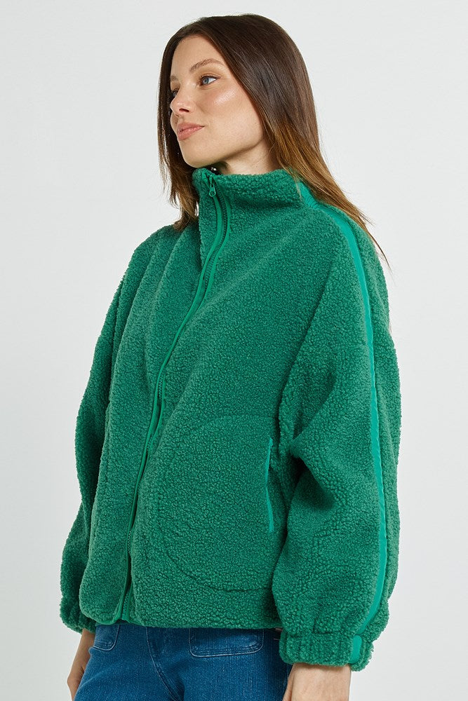 Betty Basics Aubrey Fleece Jacket (Green/Dark Green)