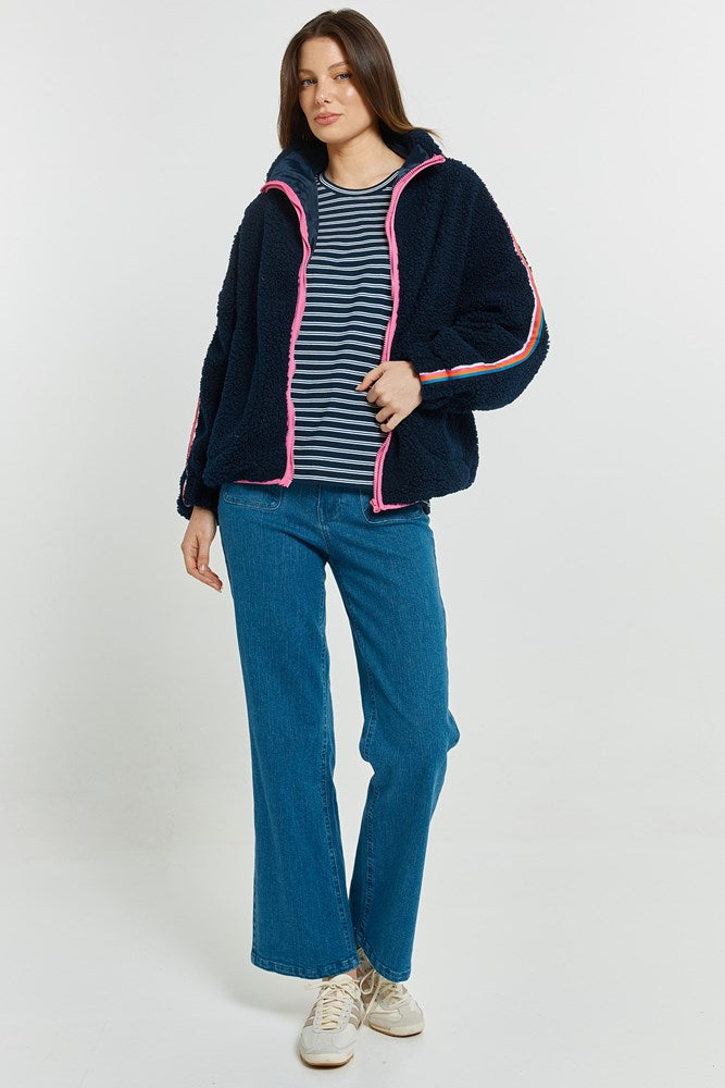 Betty Basics Aubrey Fleece Jacket (Navy/Rainbow)