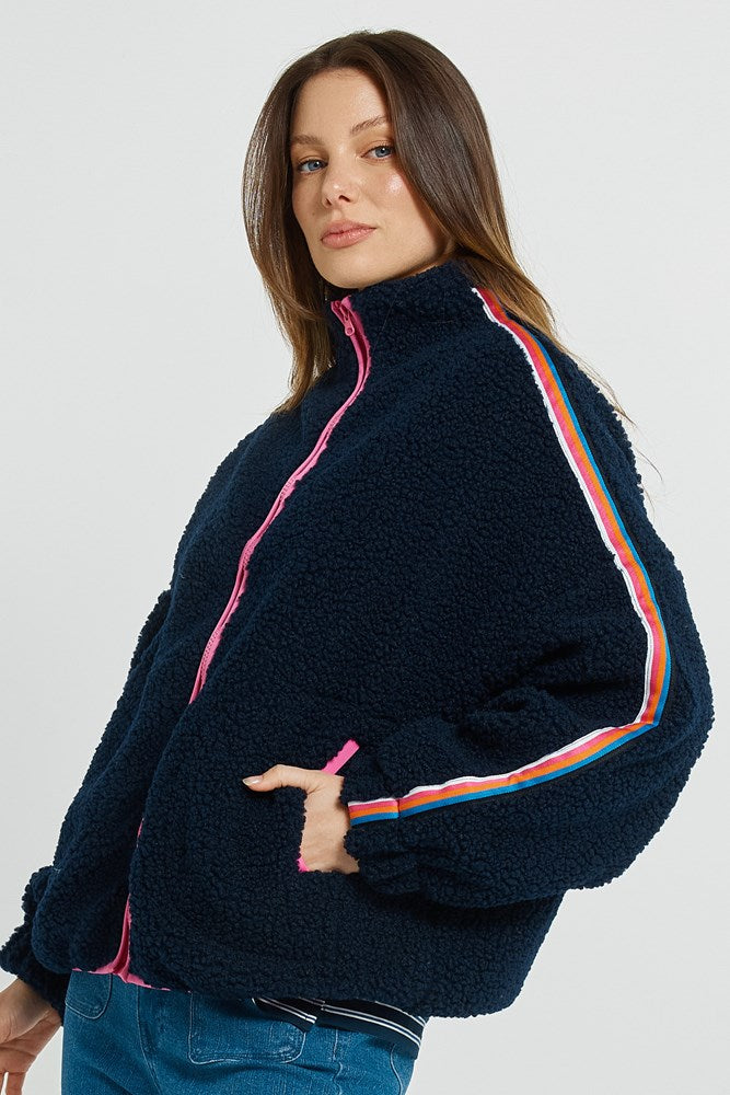 Betty Basics Aubrey Fleece Jacket (Navy/Rainbow)