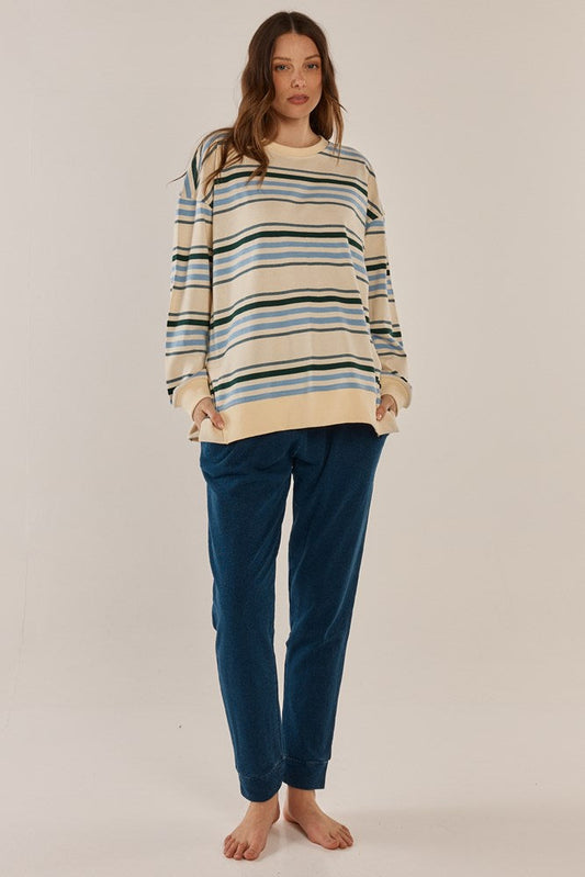 Betty Basics Easy Crew Sweat (Blue/Green Stripe)